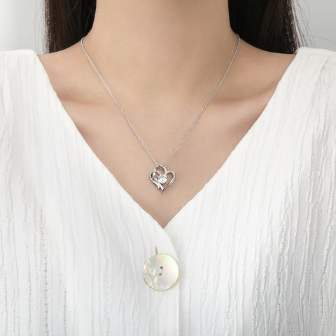 Zircon Double Heart-Shaped Necklace With Rhinestones